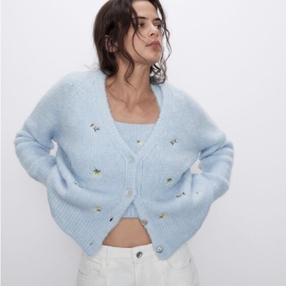 Zara - Floral Embroidered Knit Cardigan - Picture 7 of 8